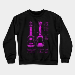 Neon Pink Ukulele Da Vinci Blueprint Crewneck Sweatshirt